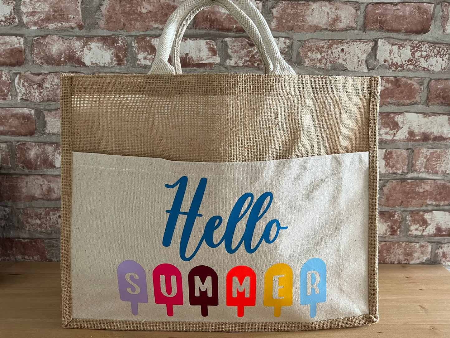 Jutetasche Hello Summer und Eistile