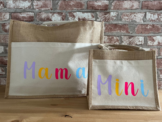 Jutetaschen Kombination für Mama und Mini / Tochter