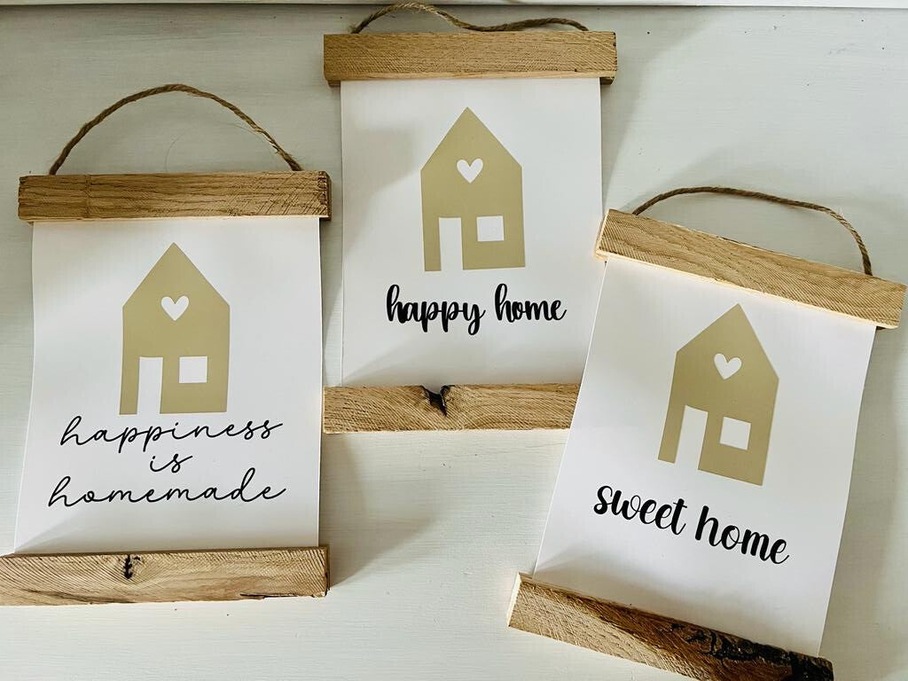 3 Poster in Bilderleisten aus Holz Sweet Home